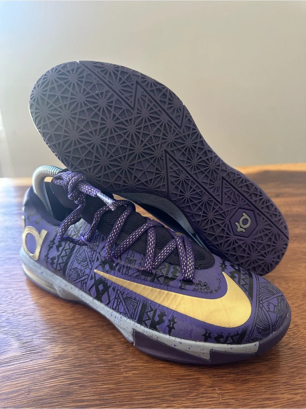 Nike KD 6 BHM Black History Month Purple Gold 599477-501 Boys Youth Sz 5.5Y